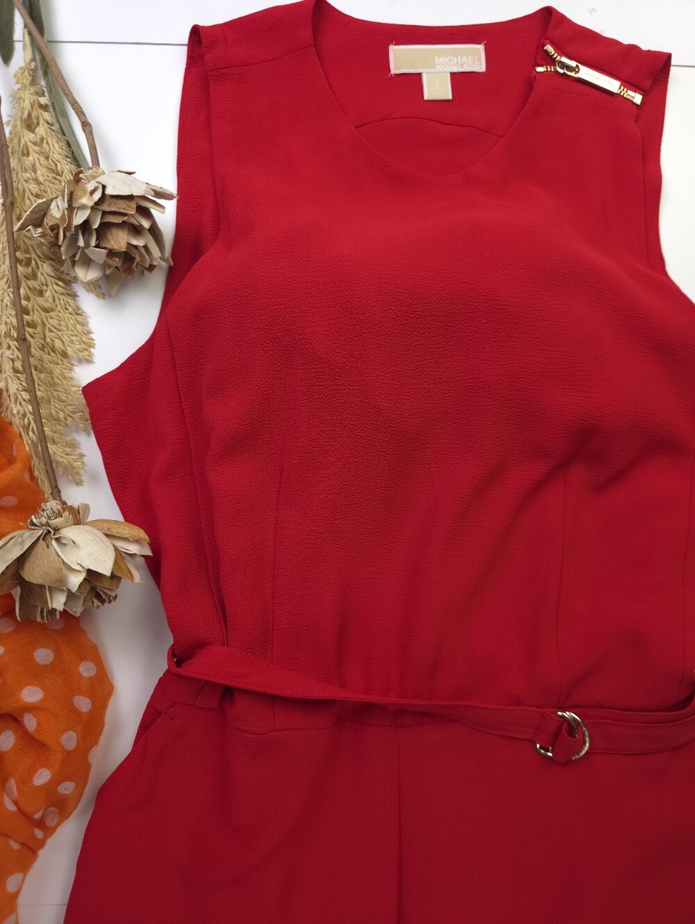Michael Kors Bright Red Sleeveless Wide-Leg Jumpsuit with Belt Sz 8 - Picture 6 of 10